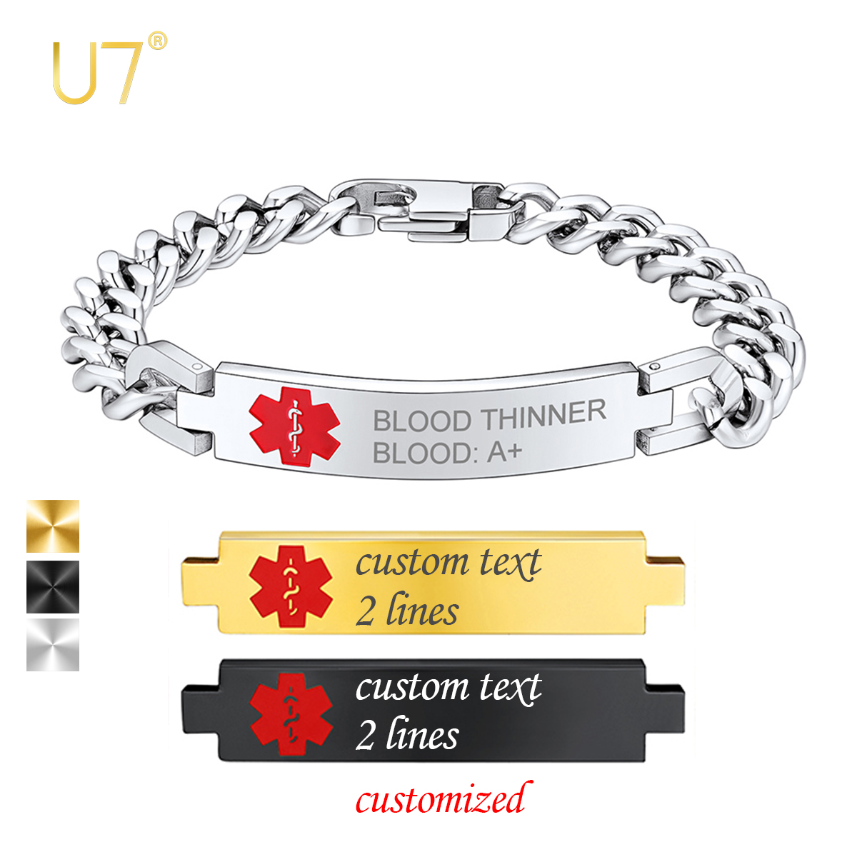 Men Accessories Bracelet - U7 Custom Stainless Steel 17/21 Cm
