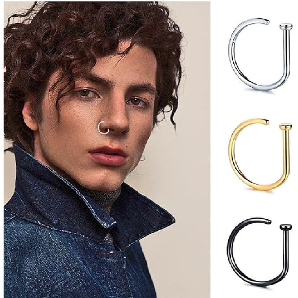 Men Accessories Collection - 4 Pack Non Piercing D-Shaped Nose